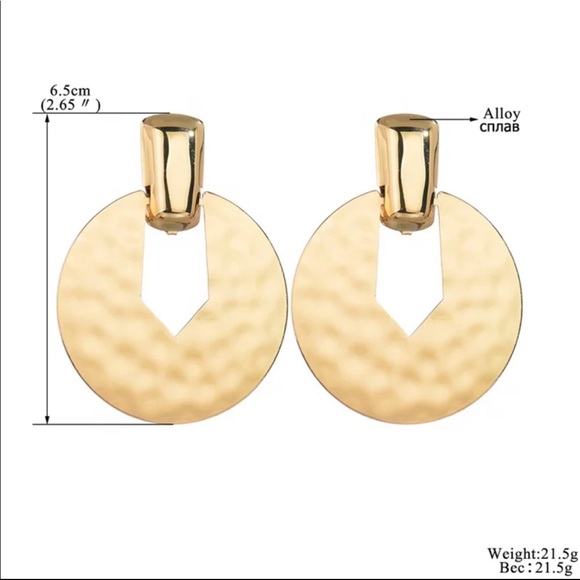 🔥GOLD GEOMETRIC EARRINGS🔥ROUND STATEMENT DROP EARRINGS NEW - Picture 3 of 4